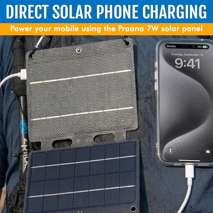 PRAANA 3-in-1 Solar Survival Kit, Emergency Flashlight with 5000mAh USB-C Power Bank & 7W Solar Panel for Power Outages, Camping, and Emergency Preparedness
