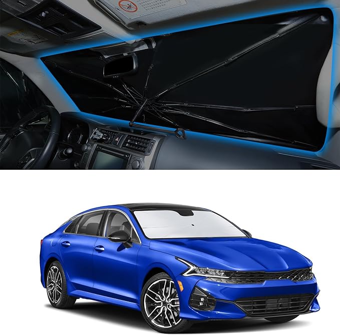 Windshield Sun Shade Umbrella Compatible with 2021-2024 2025 2026 K5 / 2020-2024 2025 2026 Sonata Accessories Front Sunshade Shield Blocker Sun Visor Heat Protection