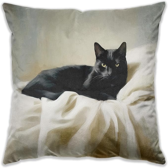 Vintage Black Cat Pillow Covers 18x18, Cat Home Room Decor, Rustic Neutral Black Cats Snuggled in Blanket Decorative Throw Pillow Covers for Home Bedroom Living Room