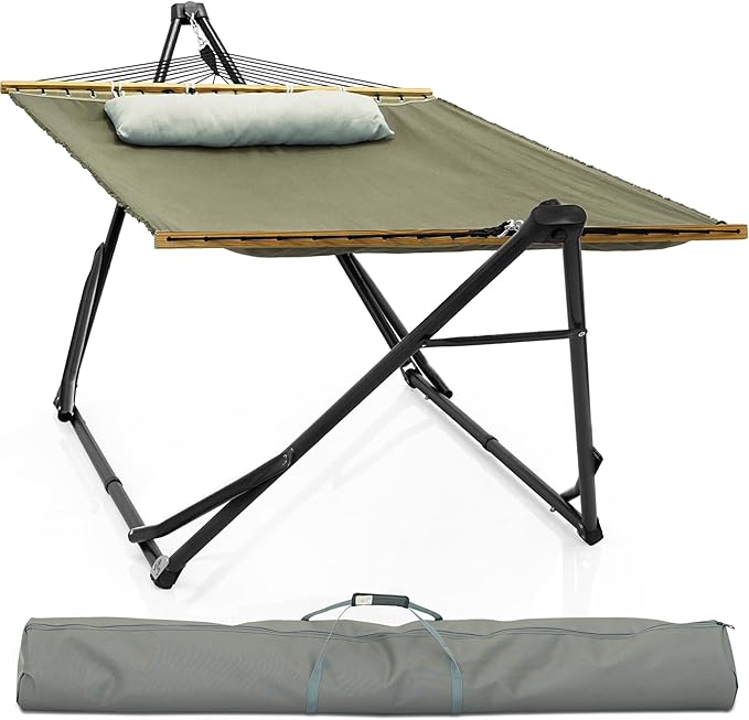 Tranquillo Unity Adjustable Hammock Stand, 800 lbs Capacity Steel Double Hammock Stand for 2 Persons, Premium Pre-Assembled Stand for Indoor Outdoor, Sage