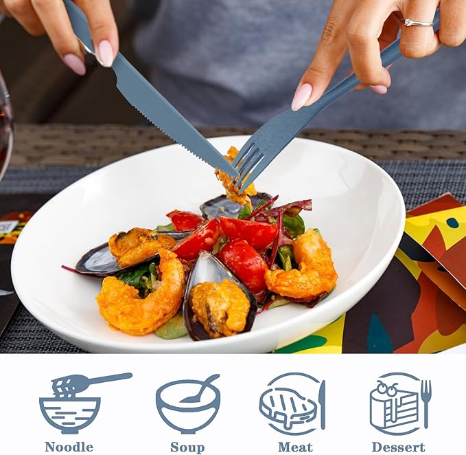 Large Reusable Travel Utensils Set with Case, Plastic Set for Adults Travel Picnic Camping, Portable Flatware Cutlery Set with Chopsticks for Daily Use(Dark Blue)