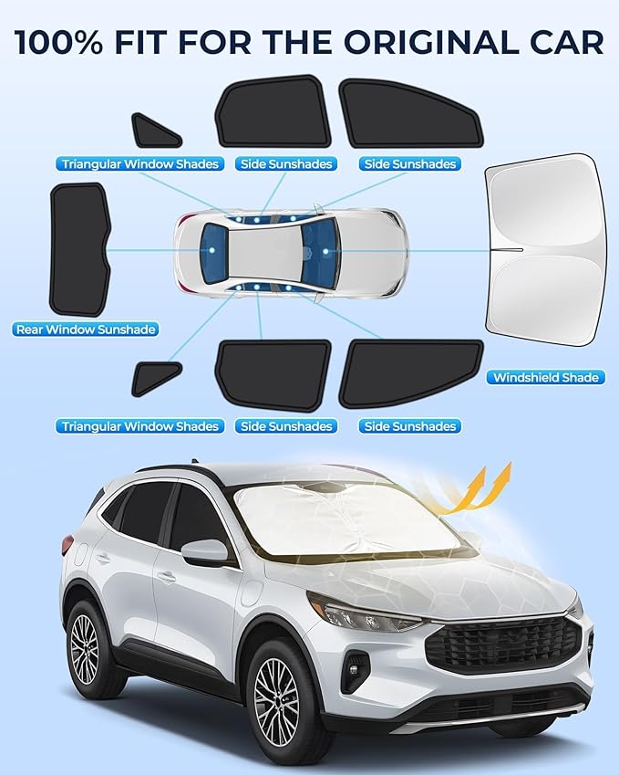 for Ford Escape 2020-2025 Car Window Shades, 8pcs Privacy Sun Shade Set for Front Windshield Side and Rear Windows, Full Window Covers Keeps Vehicle Cool for Camping Napping
