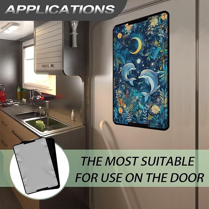 Dolphin Moon RV Door Window Shade Cover, RV Door Window UV Protective Cover, Foldable Travel Trailer Motorhome Rv Screen Door Protector, RV Accessories for Inside
