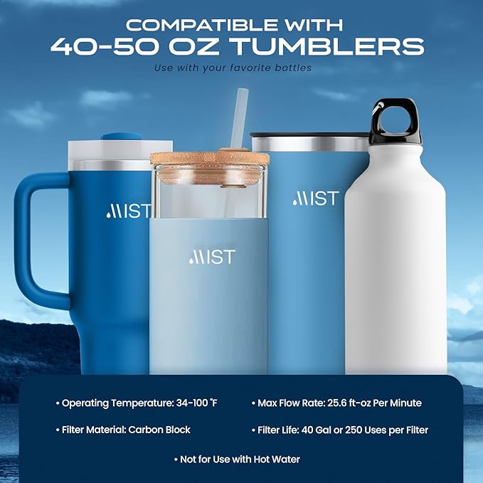 Mist Replacement Filtering Straw Compatible with Stanley Cup and 40 oz 30 oz Tumblers, 3 Pack with Gray, Blue, Pink and Cleaning Brush