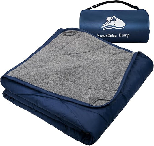 Large Outdoor Waterproof Blanket Extra Thick Fleece Stadium Blanket for Camping, Car, Pet, Picnics - Windproof, Wearable, Machine Washable 80" x 58" (Dark Blue)