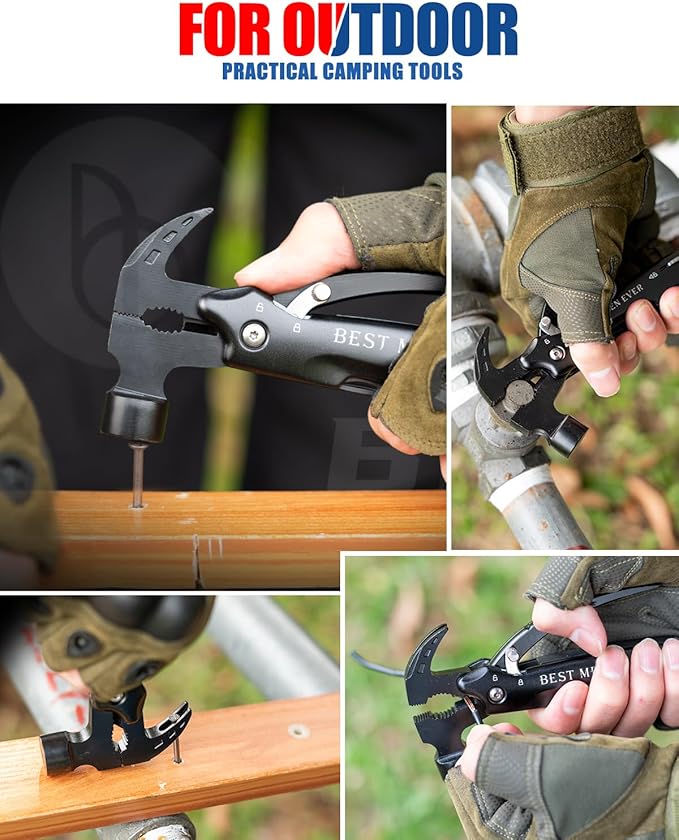 BIBURY Stocking Stuffers for Men, 12 in 1 Multitool Hammer with 18 in 1Snowflake,All in One Survival Tools Hammer, Gift for Men Outdoor Multitool, Cool Gadgets for Husband Boyfriend Adults