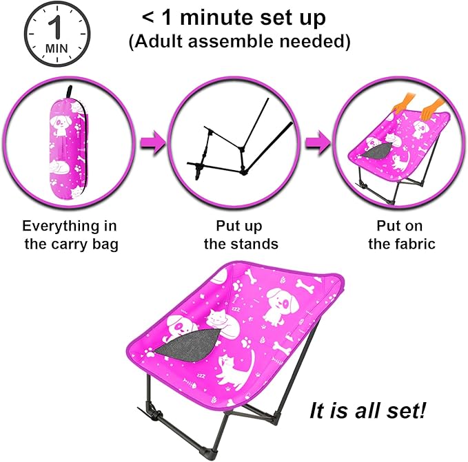 Youth and Kids Camping Chair | Ultra Lightweight, Foldable and Heavy Duty | Ideal Indoor/Outdoor Kid Chair for Camping, Beach, Sports and Lawn (Pink)