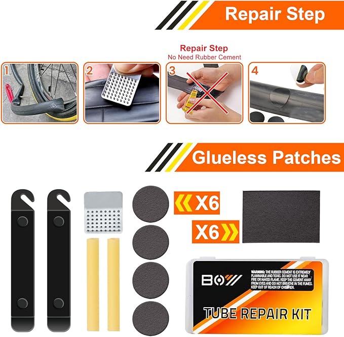 Bicycle Repair Bag With Tire Pump, Portable Tool Kit for Camping Travel - Bike Glueless Patches, Maintenance Essentials All in One Safety Kit