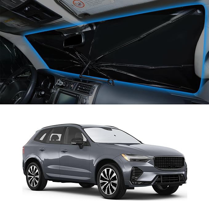 Windshield Sun Shade Umbrella Accessories Compatible with 2018 2019 2020-2026 XC60 for Volvo Foldable Sunshade Sun Visor Blocks UV