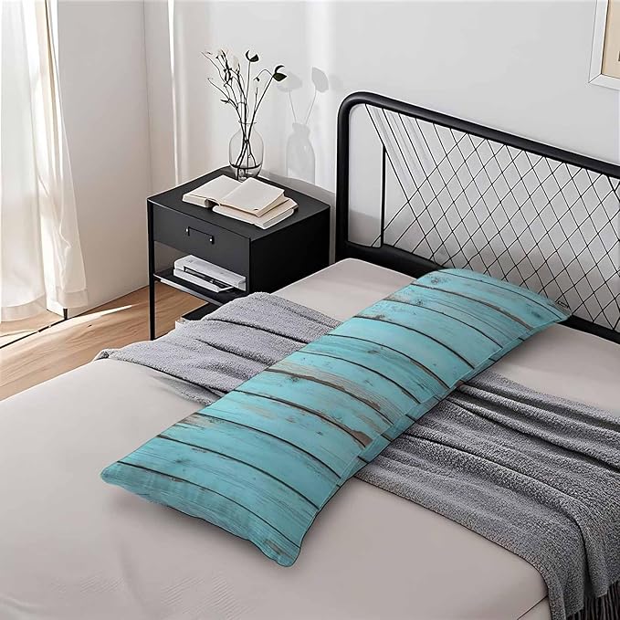 Blue Wood Body Pillow Pillowcase Turquoise Wooden Teal Farmhouse Body Pillow Cushion Covers, 20x54 Inch Bedding Body Pillows Protector Large Pillow Cases for Home Couch Sofa