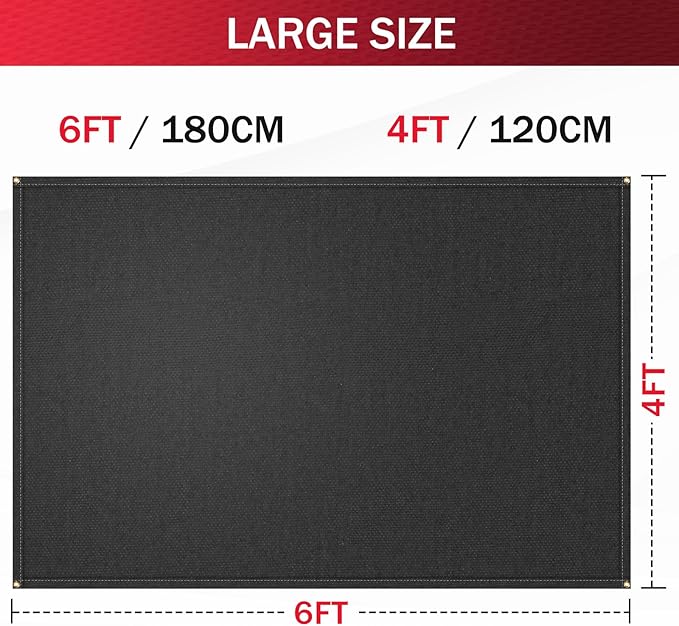 Silicone Coated Welding Blanket 4x6 ft - Heavy Duty Heat Resistant Fabric, 1022 °F Fire Resistant Blankets, High Temp Insulation Blanket for Industrial, Smoker, Camping, Grill