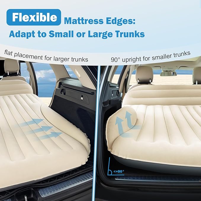 Ciremiv Car Bed with The Most Complete Sleeping Accessories,Leakproof Durable Car Mattress, with Pillow & Pump|for SUV Minivan Mpv Road Trip Inflatable Bed,Single-Sided Flocking Off-White + Gray