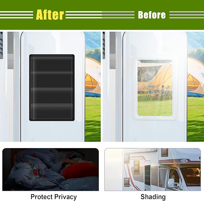RV Door Window Shade Cover - Magnetic RV Blackout Window Cover with UV Protection and Privacy Features (25 * 16 in) Foldable Magnet Design, Waterproof Fabric (Black, 2 Pack (25" L x 16" W))