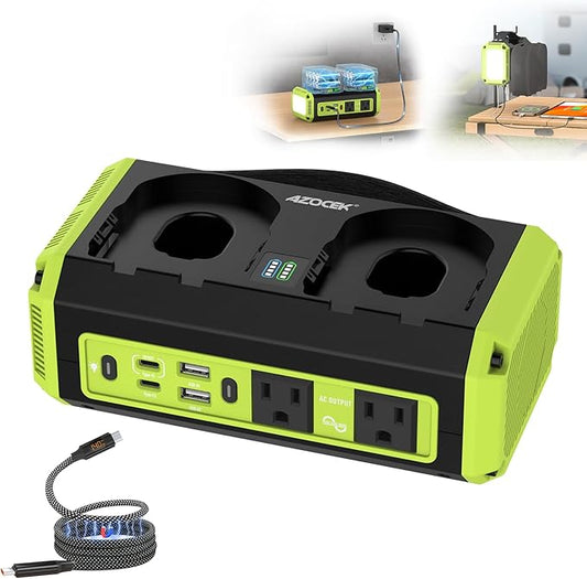 350W Power Inverter Pure Sine Wave Compatible with Ryobi 18V Battery(No Battery), 7A Fast Charger, Portable Power Station with 2 AC Outlets, 2 Type-C (140W/65W), 2 QC USB Ports, 600LM LED