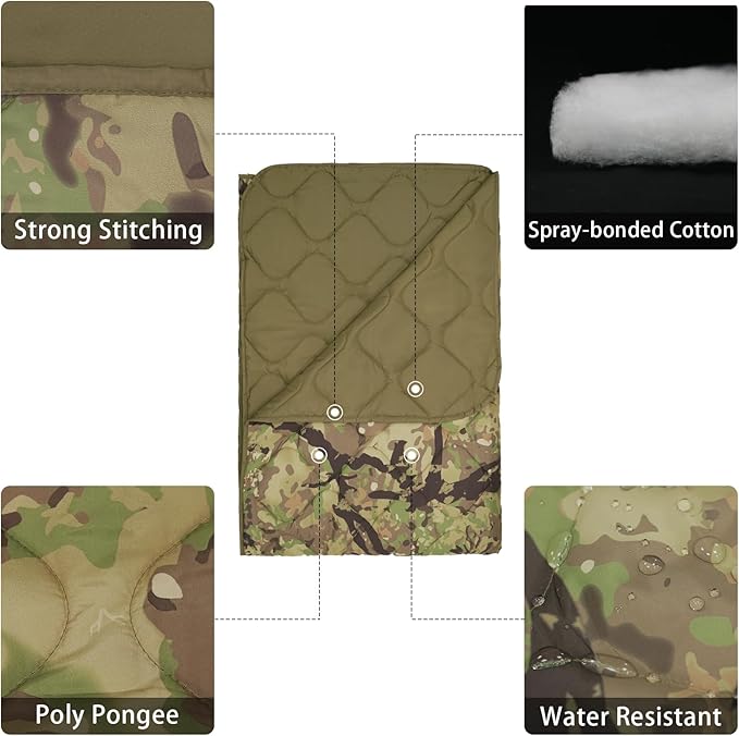 LOOGU Camo Blanket Waterproof Insulation Poncho Liner for Outdoor Camping, Hiking, Hunting, Survival, Backpacking, Picnicking