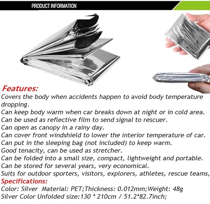 Emergency Mylar Thermal Blankets, Space Blanket Survival kit Camping Blanket, Windproof & Waterproof Shield, High-Visibility Rescue Signal (Pack of 30)