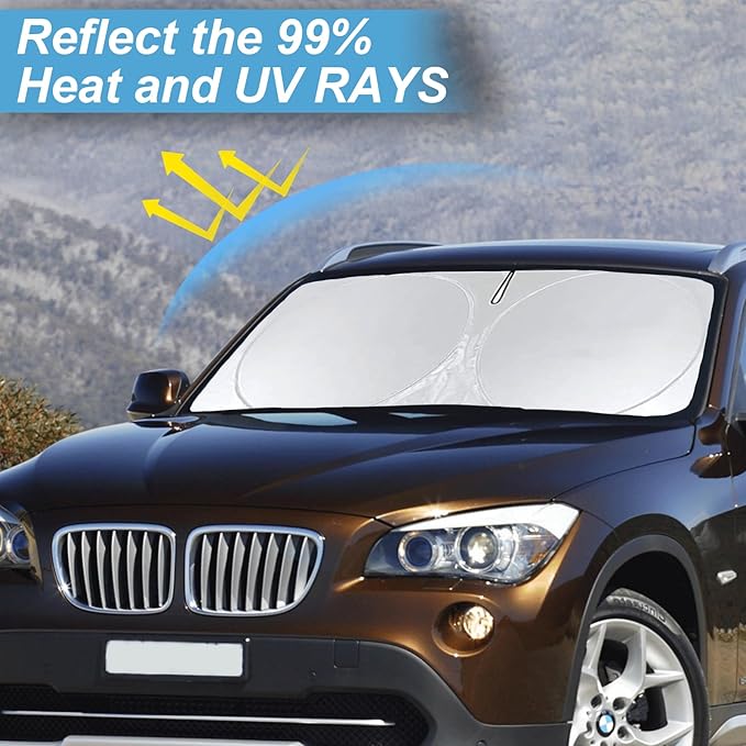 for X3 2019 Windshield Sun Shade Custom Fit for 2018-2025 BMW X3 X5 Foldable Sunshade Protector for X4 X7 X6 Front Windows Cover Shield Reflective Polyester Sun Visor Cover SUV Accessories