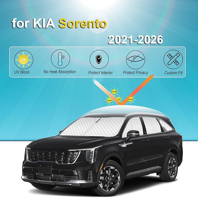 KMF 8pcs Thicken Full Sun Shades for Kia Sorento 2021-2025 2026 Accessories,Car Window Covers Sunshade for Windshield Side Rear, Sun Visor UV Block and Privacy Blackout for Camping Outdoor