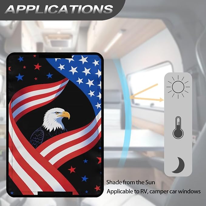 Rv Door Window Shade Cover, Rv Blackout Curtains with Uv Protection Eagle American Flag Cover Camper Door Window Shade