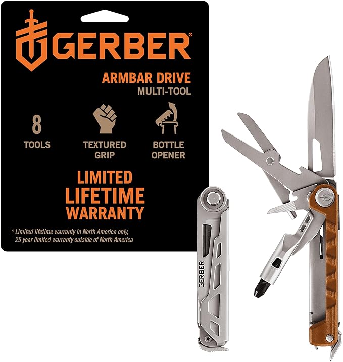 Gerber Gear Armbar Drive EDC Multitool 8-in-1 Pocket Knife with Pocket Screwdriver, 2.5" Blade, Orange