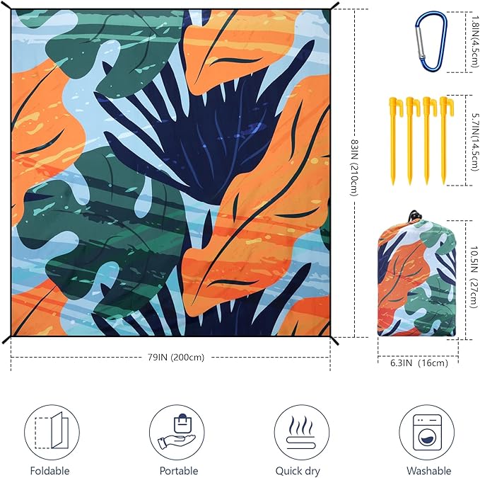 HIHOHO Beach Blanket Waterproof Sandproof Extra Large Beach Mat 79" X 83"/120"x108"for 1-8 Adults Quick Drying Durable Outdoor Picnic Mat for Beach Travel Camping Hiking