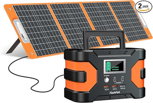 FF FLASHFISHG Solar Generator with Solar Panel, 166Wh Portable Power Station with 100W Foldable Solar Panel(DC/USB-A/USB-C Outpot), Backup Power Battery For Camping Home Power Outage