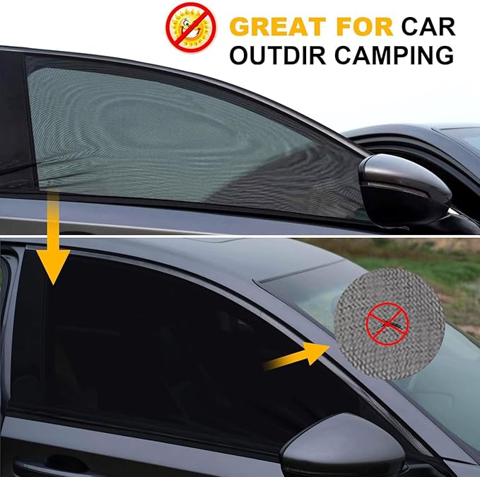 Car Front Side Window Shades,2 Pack Breathable Mesh Car Window Screens Sun Shades Covers for Car Camping,Fit for 95% of Cars
