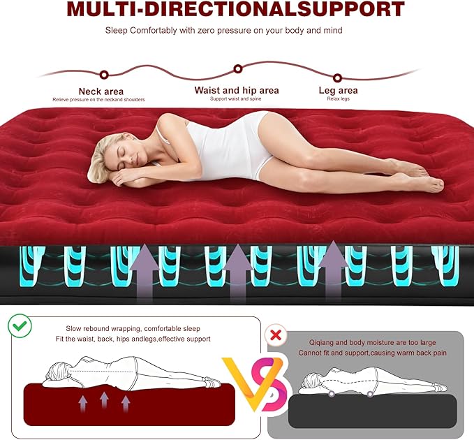 Onirii King Size Camping Air Mattress Bed with Air Pump,80"x 72"Thickened Portable Blow Up Inflatable Air Mattress,Travel Sleeping Bed Pad for Camping Home Hiking