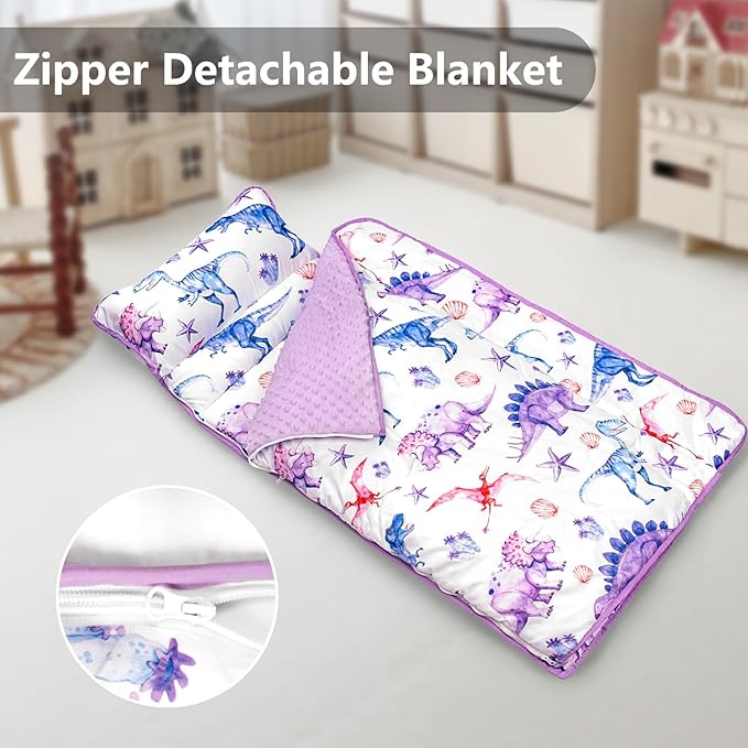 Primlect Toddler Nap Mat Extra Large Thickened 55''x35'', Soft Sleeping Bag with Detachable Minky Blanket and Pillow, Portable for Daycare, Preschool, Kindergarten, Travel, Boys and Girls