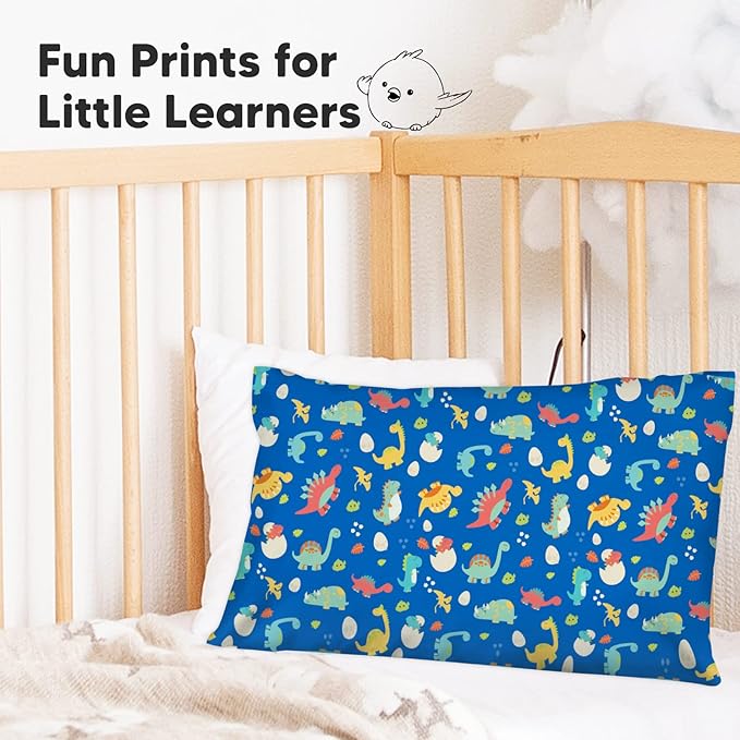 KeaBabies Toddler Pillowcase 13"x18" - Organic Cotton Toddler Pillowcase for Kids, Boys, Girls,Soft & Durable Cotton Cover for Miniature Sleepy Pillows,Cute Colors,Pillow Sold Separately(DinoWorld)