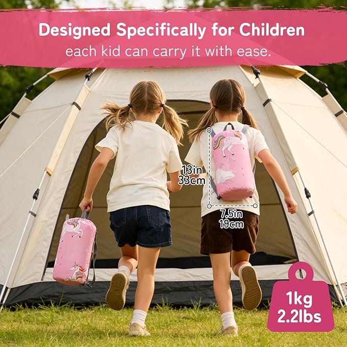 tuphen Kids Sleeping Bag - 50-77℉ 3-Season Waterproof Sleeping Bag for Boys & Girls, Lightweight 2.2 lbs Camping Gear with Compression Bag Ideal for Camping, Hiking, Indoor