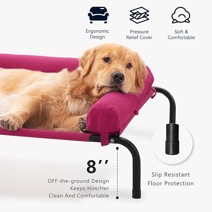 Cooling Elevated Dog Bed, Outdoor Raised Dog Beds, Medium Waterproof Dogs Cot W/Breathable Mesh, Pet Cot W/Portable Removable Bolster