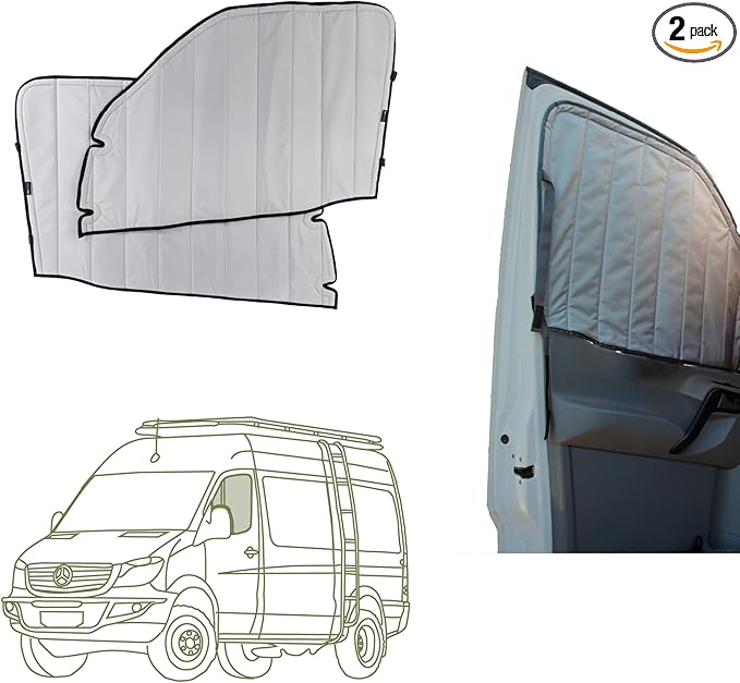 VanEssential Insulated Magnetic Blackout Front Door Window Covers (Pair) Designed for Mercedes-Benz NCV3 (Van Years 2007 to 2018) - Cool Gray