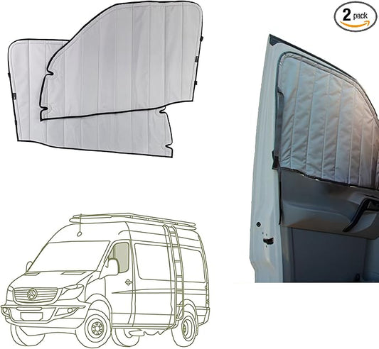 VanEssential Insulated Magnetic Blackout Front Door Window Covers (Pair) Designed for Mercedes-Benz NCV3 (Van Years 2007 to 2018) - Cool Gray