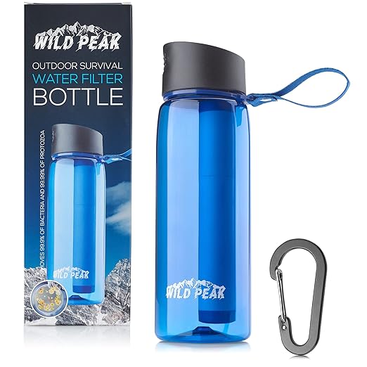 Wild Peak Stay Alive-4 Outdoor 4-Stage Water Filter Straw Emergency 22oz Bottle with Activated Carbon for Survival, Camping, Hiking, Climbing, Backpacking (1500 Liters)