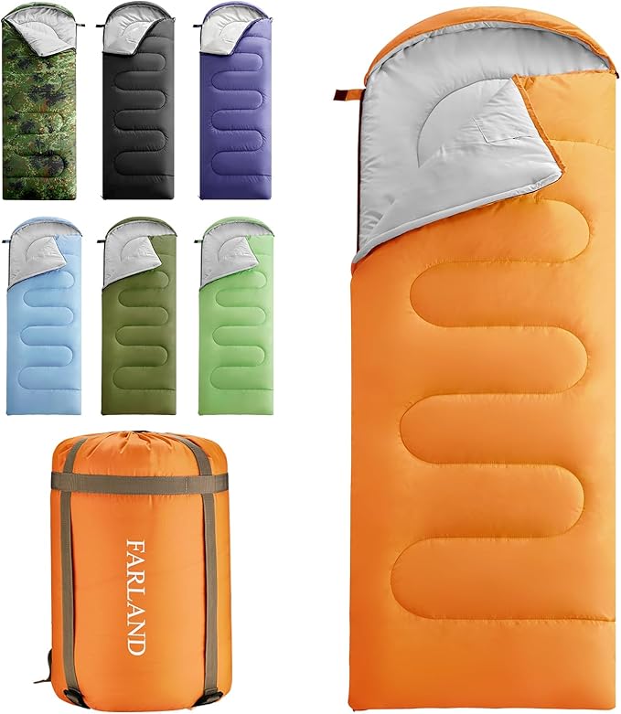 FARLAND Sleeping Bags for Adults Teens Kids with Compression Sack Portable and Lightweight for 3-4 Season Camping, Hiking,Waterproof, Backpacking and Outdoors