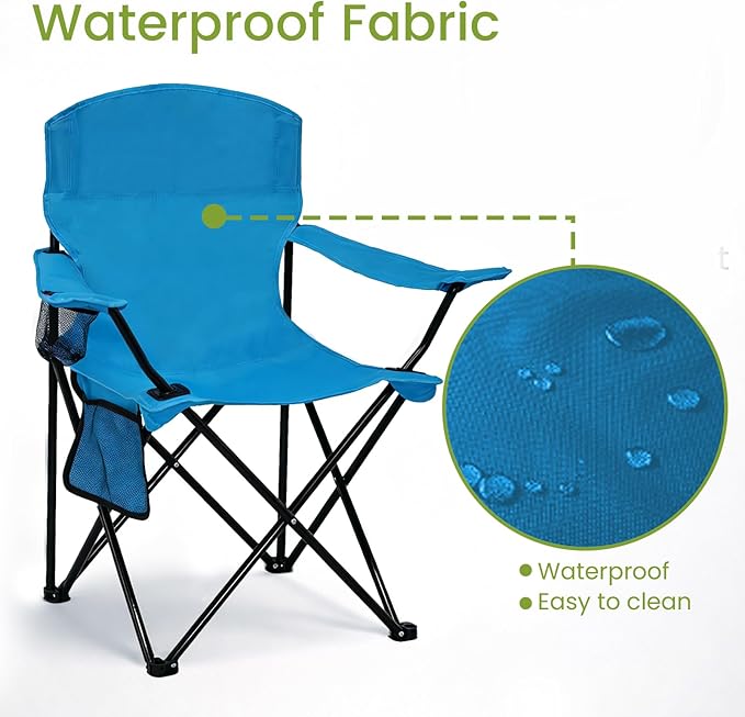 Folding Camping Chair with Cup Holder & Side Storage Bag 300lbs Capacity Lightweight High Back Portable for Beach, Picnic, Sport, Blue
