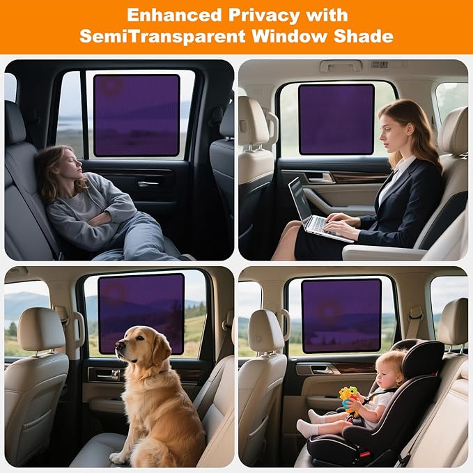 Car Window Shades – Static Cling Sun Shade for Front & Rear Side Windows – 2 Sizes (15.75" x 13.78" & 20.87" x 13.78") – Car Privacy Window Covers with Glare Blocker – No Tools Needed