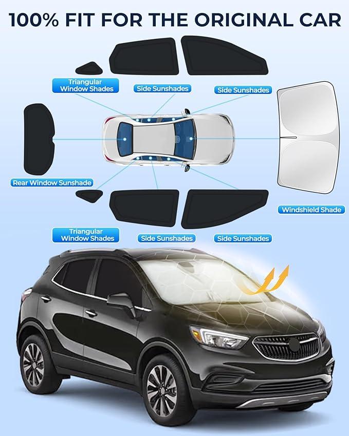 for Buick Encore 2013-2022 Car Window Shades, 8pcs Privacy Sun Shade Set for Front Windshield Side and Rear Windows, Full Window Covers Keeps Vehicle Cool for Camping Napping