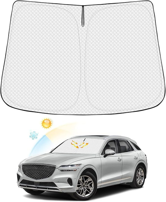 Canvcle Windshield Sun Shade for 2022-2025 2026 Genesis GV70 Accessories Thicken 6-Layer Front Window Sunshade Cover Sun Visor Protector Foldable Block UV Rays Keep Vehicle Cool