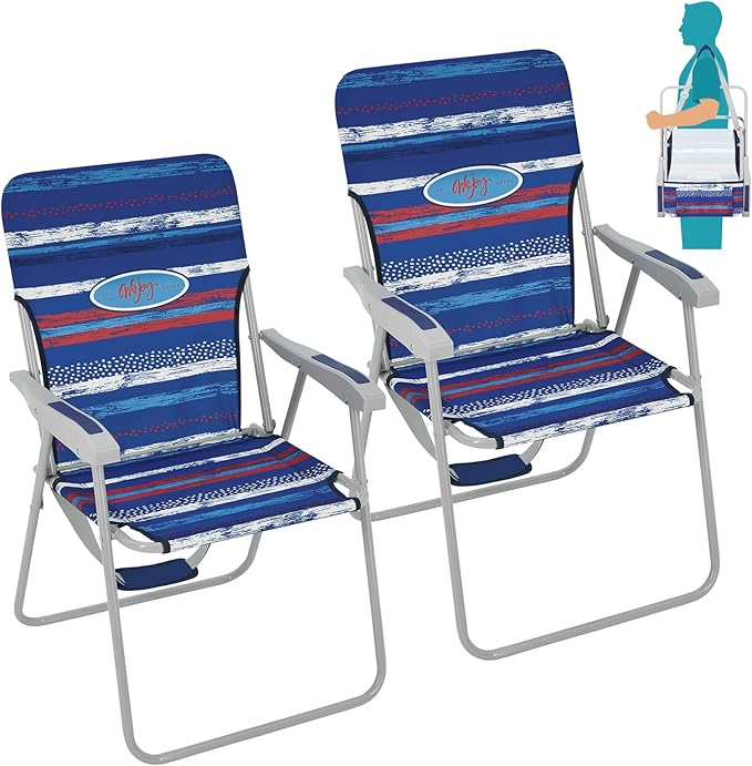 #WEJOY Folding Beach Chair for Adults, Lightweight Beach Chair with Shoulder Straps, High Back Camping Chairs with Hard Armrest, Supports 300lbs for Outdoor Lawn Concert