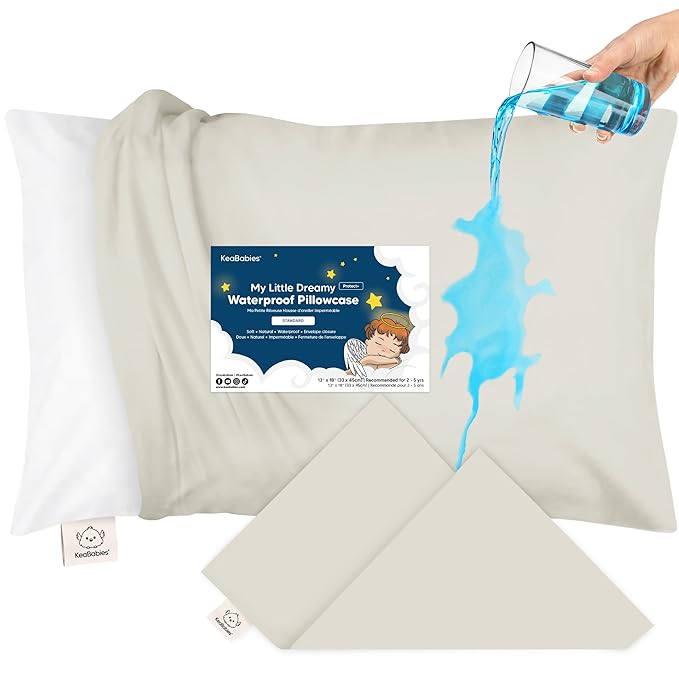 KeaBabies 13 x18 Toddler Pillowcase, Waterproof - Soft Waterproof Toddler Pillow Protector Cover for Kids, Boys, Girls, Durable Machine Washable, Small Travel Pillow Sold Separately (Pearl Gray)