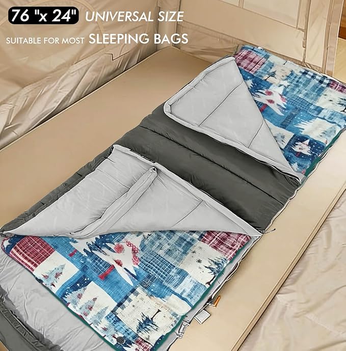 Heated Sleeping Bag pad, 3 Adjustable Temperature Levels, Heated Sleeping Bag Liner for Cold Weather Backpacking or Hiking, Multi USB Power Supported (Christmas Tree, 76" x 24")