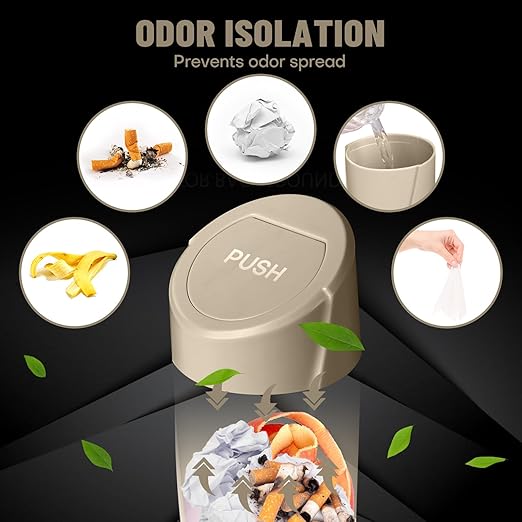 Car Trash Can Bin with Lid - Car Garbage Can Cup Holder - Beige Mini Leakproof Vehicle Trash Garbage Can Bin with 20pcs Trash Bags-Car Organizers and Storage for Front Back Seat Accessories