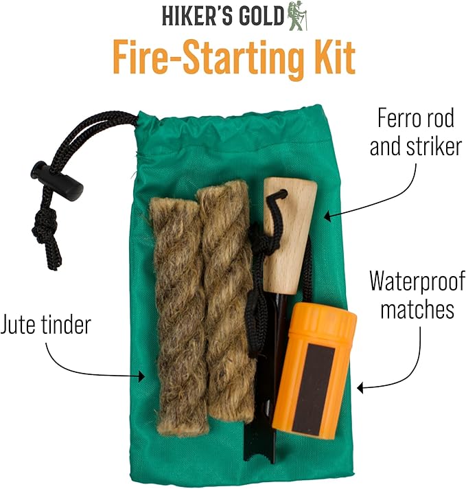 Hiker's Gold Fire-Starting Kit for Hiking, Backpacking, Camping