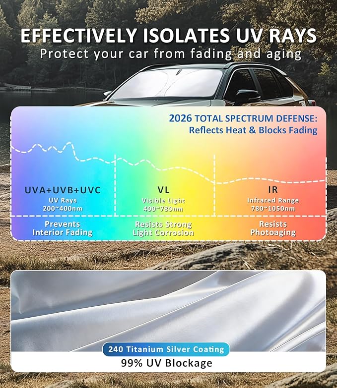 Windshield Sun Shade for Mazda CX9 2016-2026 Accessories, Car Front Window Sun Visor & Heat Shield | 240T Sunshade Protection Blocks UV Rays Keep Your Car Cooler