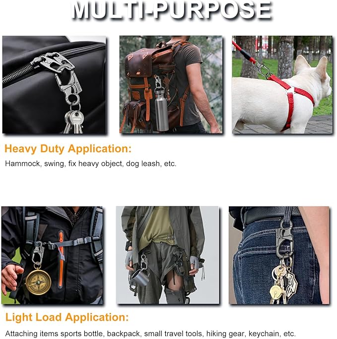 Ahiller Carabiner Keychain Clip, Double Lock Designed - Tungsten Steel Tip, Multifounction Tools for Camping, Hiking, Fishing, Outdoor Survival