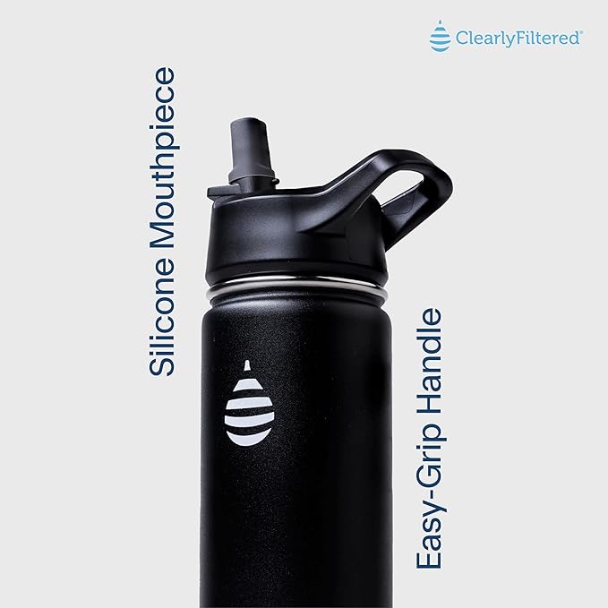 Clearly Filtered 20oz Water Bottle/Targets 220+ Contaminants/Double-Wall Insulated Stainless Steel Filtered Water Bottle BPA/BPS-Free Phthalate-Free Filters Fluoride Lead Chlorine (Teal Blue)