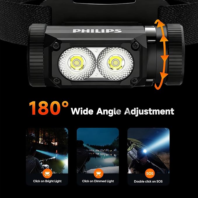 Philips SFL3255 LED Headlamp Rechargeable,1500 Lumens Super Bright Aluminium Magnetic Attraction Head Light Flashlight,Adults-Camping Accessories Gear,5 Modes for Outdoor Setting,USB Cable Included