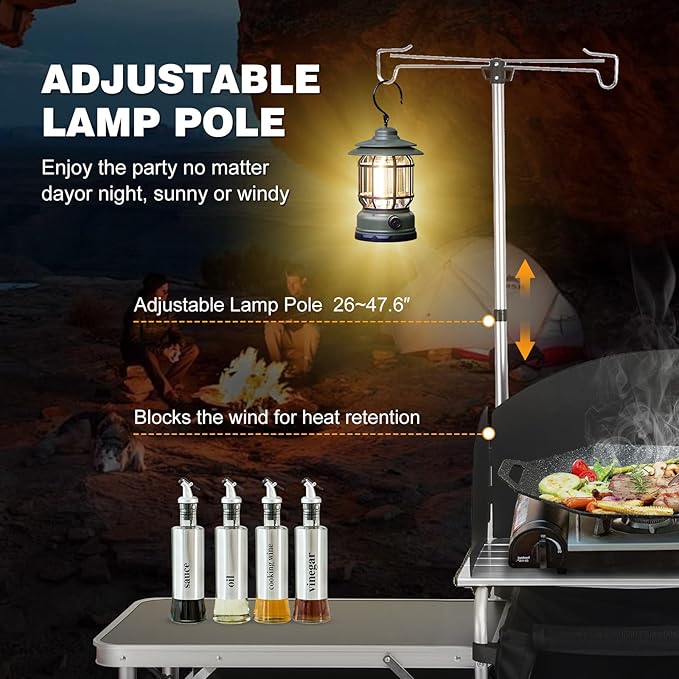 Camping Kitchen Table, Folding Table,Outdoor Cooking Table with Storage Carrying Bag, Aluminum Cook Station with Windscreen and 3 Multifunctional Storage Cupboards, BBQ, Outdoor, RV, Party